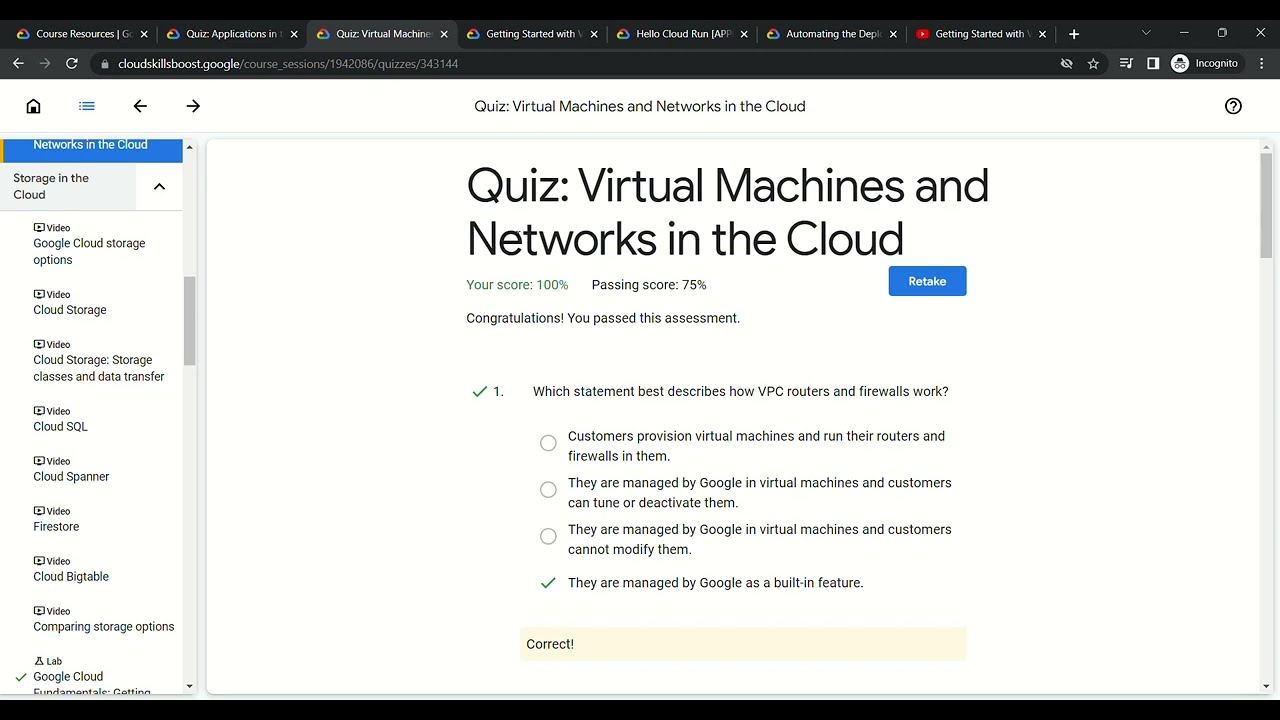 Quiz-3 : Virtual Machines and Networks in the Cloud | Google Cloud Fundamentals