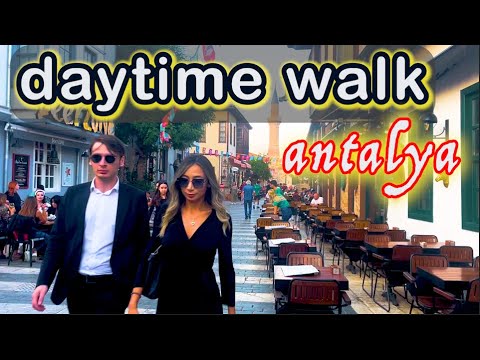 Walk Before Sunset in Streets of Downtown and Old Town Antalya, Turkiye, Autumn 2022