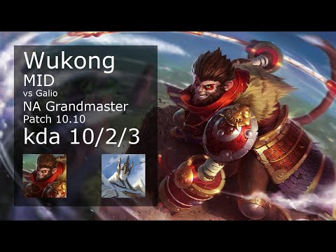 Wukong Mid vs Galio - NA Grandmaster 10/2/3 Patch 10.10 Gameplay