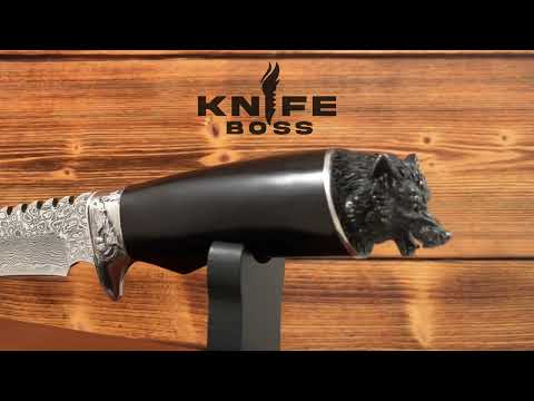 KnifeBoss lovecký damaškový nůž Wolf Ebony VG-10