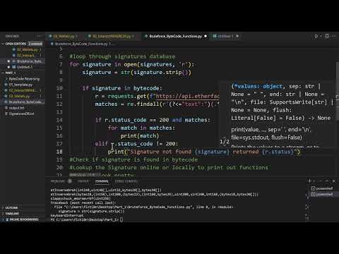 Web3 Hacking in Python - 0x07 -  Coding a Python EVM Bytecode Function Brute force Application Pt-3