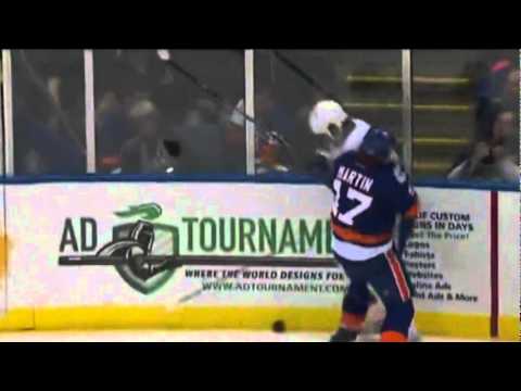 Matt Martin drills Pavel Kubina