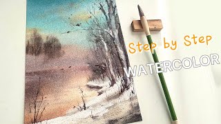 A Serene Riverbank in Winter Mist . How to Paint a Soft, Misty Winter Landscape