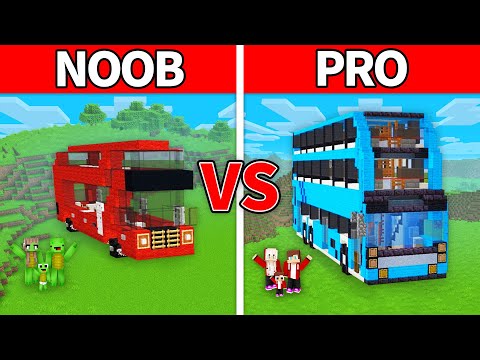 Mikey Family and JJ Family - NOOB vs PRO : Bus House Build Challenge in Minecraft (Maizen)