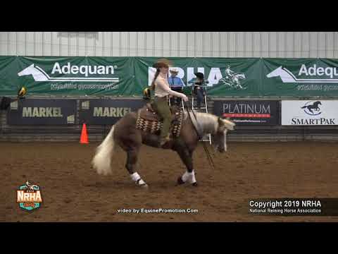 Watch Video   Wimpys Gata Shiner shown by Jada M Mark   2019 NRHA Derby Jackpot Green Reiner, Show 1