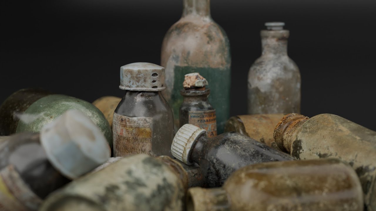 Old Medical Bottles Collection 3D Model