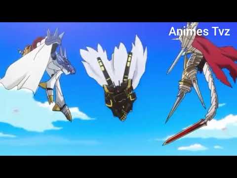 Batalha entre Seraphimon, Alphamon, Jesmon, Meicoomon e Omegamon - Digimon Adventure tri.