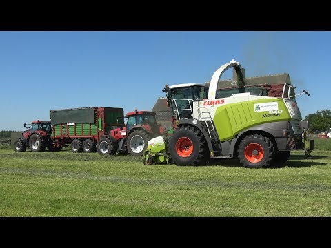 Gras hakselen & inkuilen door Loonbedrijf H van Haarst met Claas Jaguar 940 en Case IH (2018)