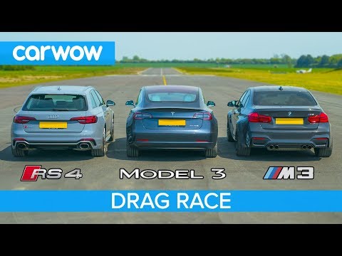 Tesla Model 3 P vs BMW M3 vs Audi RS4 - DRAG RACE, ROLLING RACE & BRAKE TEST