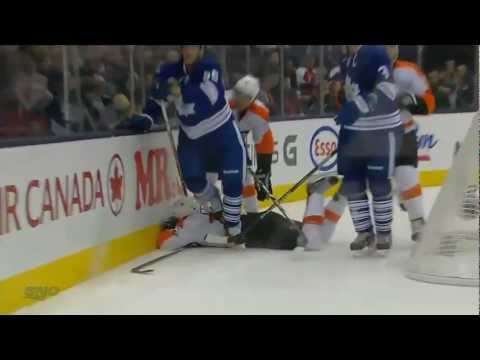 Korbinian Holzer boarding major on Tye McGinn. Feb 11th 2013