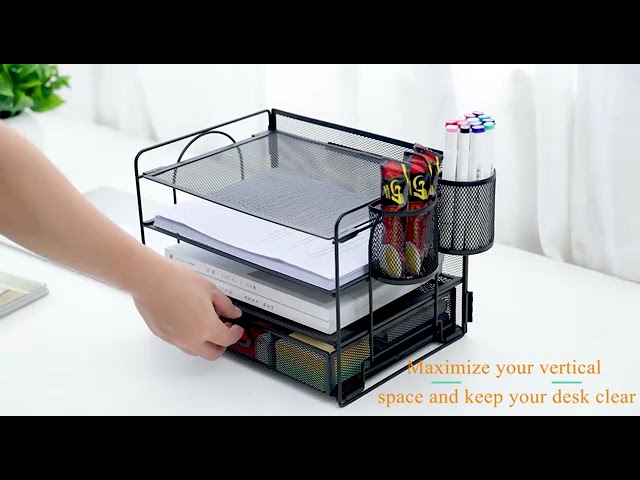 Vídeo relacionado con CABLEPELADO Organizador de Documentos, Revistero metálico de oficina, Soporte para revistas y archivos escritorio, 28,5 cm de largo, 31,5 cm de alto y 23,5 cm de ancho, 3 Compartimentos, Metalico