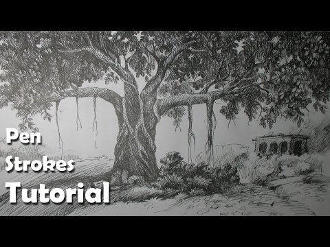 Pen Ink Drawing Tutorial | How to Draw a realistic Tree | step by step