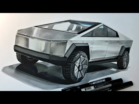 Drawing a Tesla Cybertruck with promarkers and pencils  #2