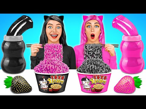 Sfida Del Cibo Nero vs Rosa #1 | Mangiare Tutto Di Un Solo Colore Per 24 Ore Su Multi DO Challenge
