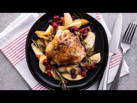 Maple Glazed Roast Chicken with Apples and Cranberries