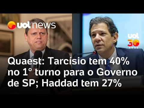 Quaest para Governo de São Paulo no 1º turno: Tarcísio tem 40%; Haddad, 27%