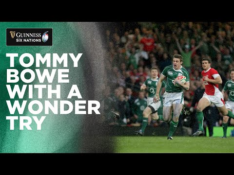 Tommy Bowe scores a try in a thriller against Wales in 2009