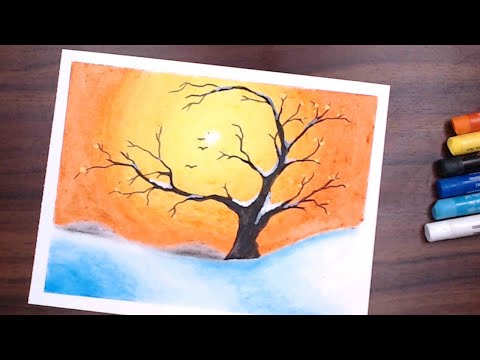 Desenez un Peisaj de Iarna cu zapada la apus |Oil Pastel Winter Sunset