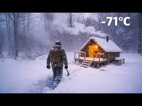 Solo Survival in a −71°C Blizzard | Taking Shelter in an Abandoned Wooden Cabin on a Snowy Mountain