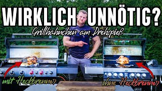 Grillhähnchen MIT Heckbrenner VS. OHNE Backburner [Drehspieß Hähnchen vom Gasgrill im Test]