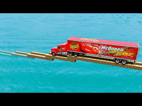 Mack Truck vs Impossible Minecraft Log Bridge Crossing Cars Vs Deep Water - BeamNG.Drive