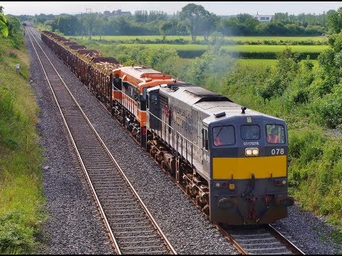 Irish rail 078 & 073 on a laden timber train at Portarlington 2019
