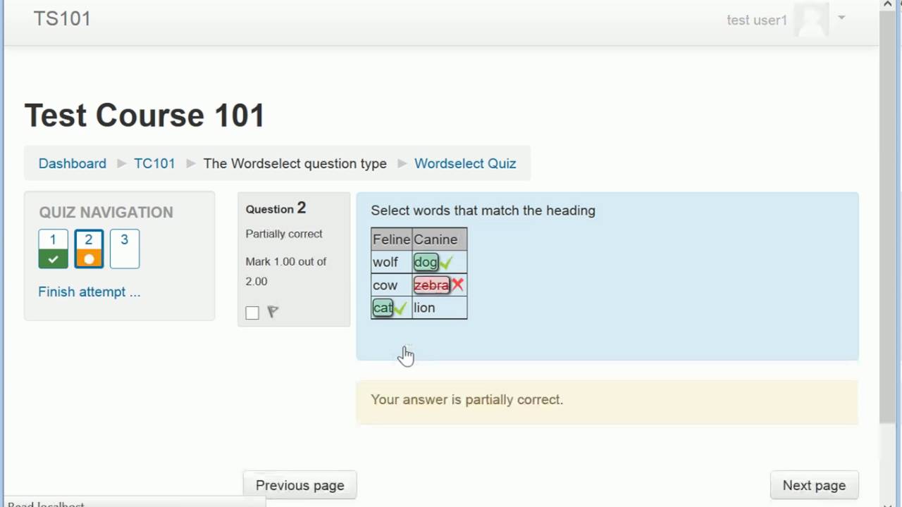 WordSelect Question Type for Moodle