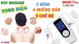 Video test máy massage xung điện 4 miếng dán trị liệu 2 điện cực JY-A828