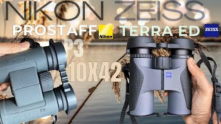 NIKON Prostaff P3 10X42 Vs. ZEISS Terrs ED 10X42 Binoculars  [Don't Buy Until You WATCH This!]