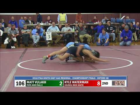 2018-03-03 106 lb Final - Kyle Waterman (Council Rock South) vs Matt Vulakh (Pope John Paul II)