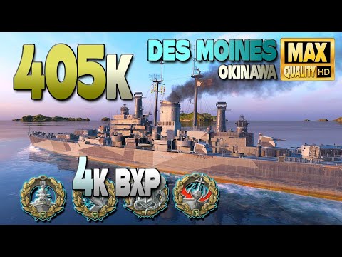 Des Moines on map Okinawa, 405k damage - World of Warships