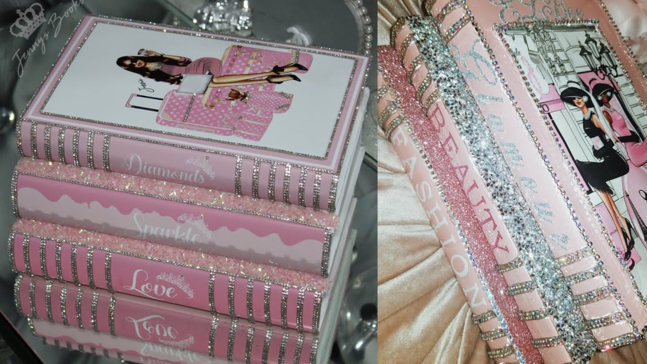 VERY GLAM GIRLY RHINESTONE PINK COFFEE TABLE DECORATIVE BOOKS DIY 🎀 📚 | DOLLAR TREE