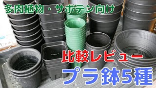 多肉植物・サボテン向けプラ鉢5種レビュー(プレステラ、ミニ蘭鉢、FR鉢、兼弥産業スリット鉢、セラアート)　[プラスチック鉢比較レビュー]