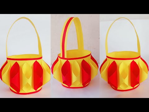 How To Make Paper Flower Basket Tutorial / Paper se Tokri Bnane Ka Tarika