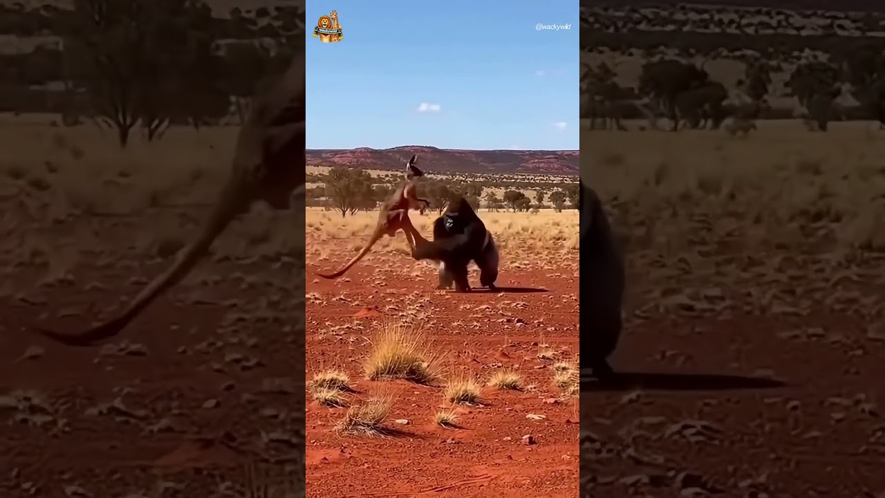 강력한 발차기의 캥거루를 고릴라가 붙잡아 제압한다 Gorilla Overpowers a Powerful Kicking Kangaroo#gorilla