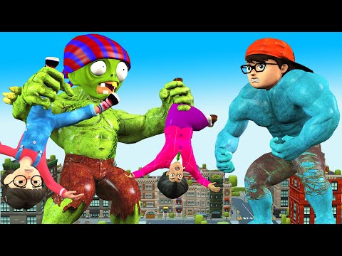 Couple Nick and Tani Troll Miss T Encounter Zombie and Transform Nickhulk Hero - Scary Teacher 3D