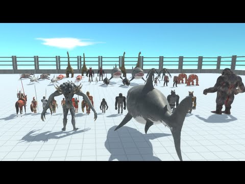ANCIENT HUMANS WITH MEGALODON & GORO MUTANT & SCOURGE VS 2 FACTION | Animal revolt battle simulator