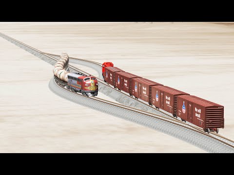 Impossible Rail Crossing Tracks vs Trains Crossing - Beamng Drive