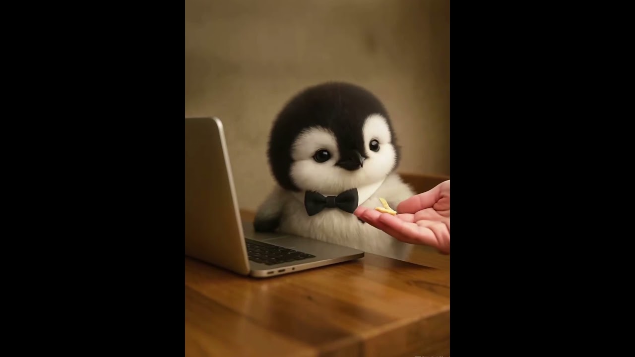 Focused Baby Penguin Studying at the Computer🐧💻#cute #penguin #adorably #animals #pets