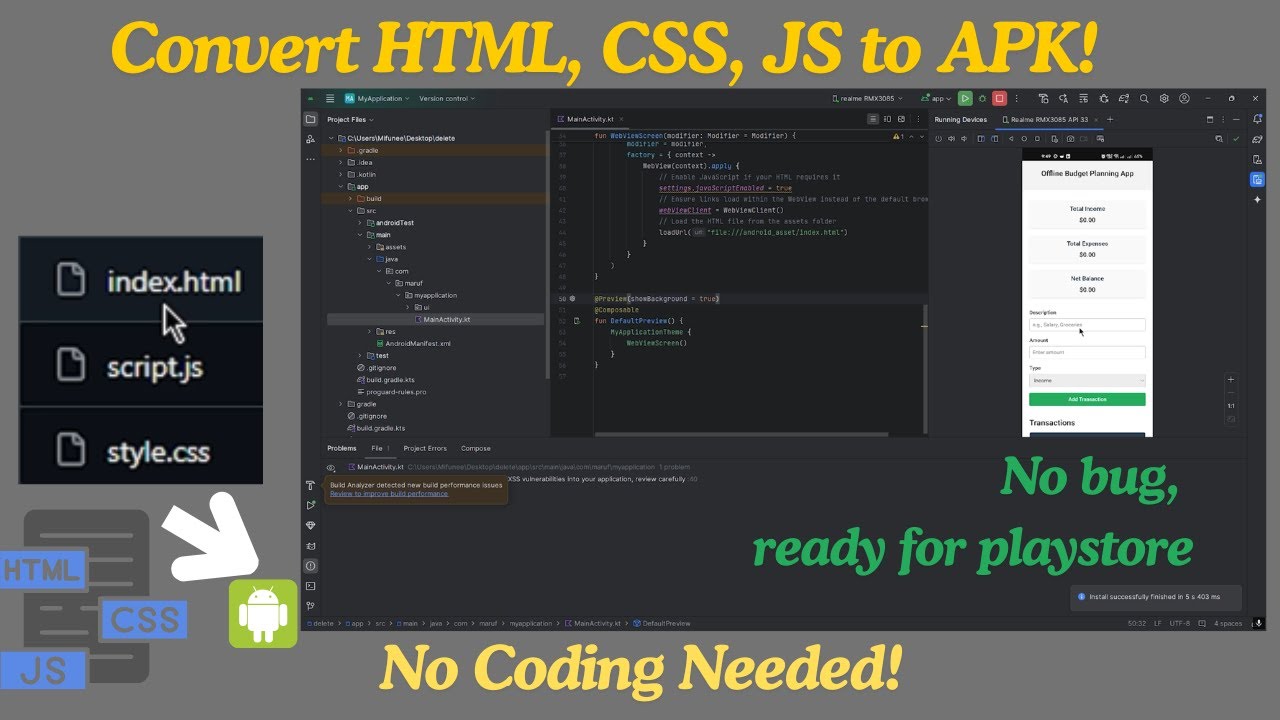 Convert Your Web App (HTML, CSS, JS) into an Android App with Android Studio – GITHUB Repo ADDED!