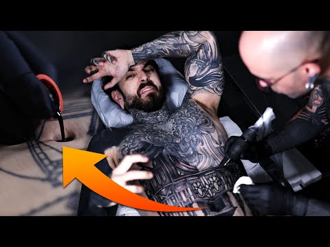 Getting an UPSIDE DOWN TATTOO 🤯 FULL TORSO FINISHED & BELLY BUTTON BLASTED 🥲