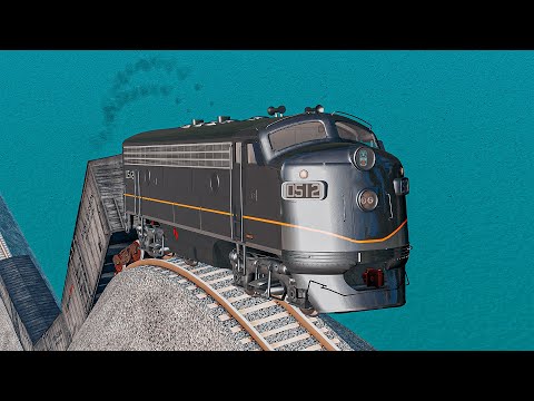 Absolutely Black Train vs Crazy Failed Broken Rails Track Crossing Deepwater | BeamNG.drive