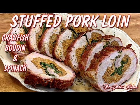 CRAWFISH BOUDIN AND SPINACH STUFFED PORK LOIN with A SWEET POTATO SIDE
