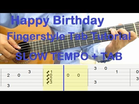 Happy Birthday Guitar Lesson Fingerstyle Tab Tutorial SLOW TEMPO + TAB