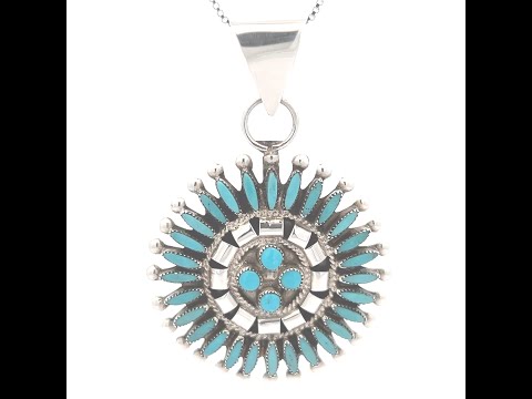 Zuni Indian Jewelry Genuine Sleeping Beauty Turquoise Sterling Silver Pendant
