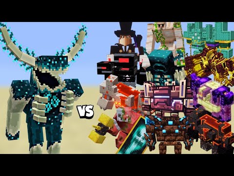 Minecraft Mass Brawl:Stronger warden vs 25 bosses fight!
