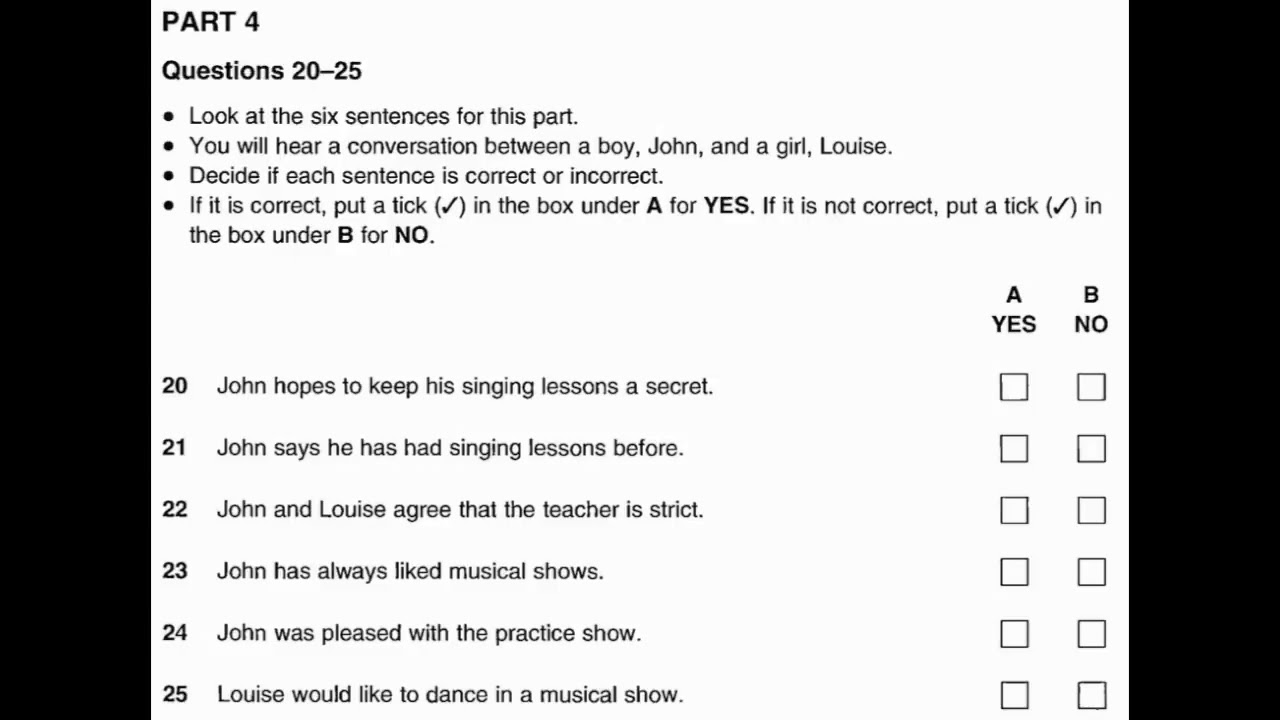 Listening B1, PET 3, Test 3, Part 4