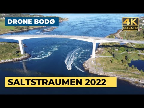 Boats playing in the worlds strongest tidal current - AMAZING Saltstraumen in Norway - 4K Drone