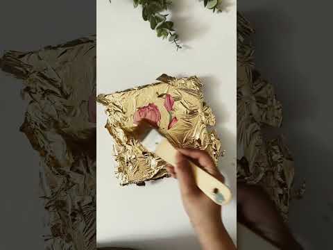 Gold leaf tutorial | how to use gold leaf on canvas| #goldleafart #tulips #art