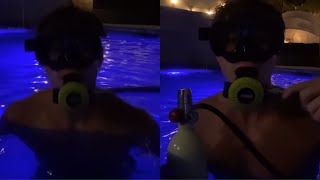 Daniel Seavey scuba diving in his pool